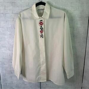 Lecomte vintage Floral Embroidered Button Down Shirt Blouse White college core